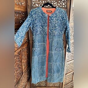 Brand new floral Blue and Red Patterned Long Coat